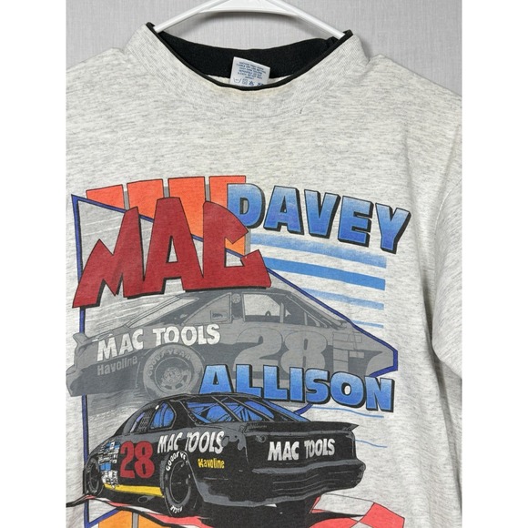 Vintage 90s Davey Allison Mac Tools NASCAR Racing Graphic T Shirt L Gray Tultex - Picture 5 of 14